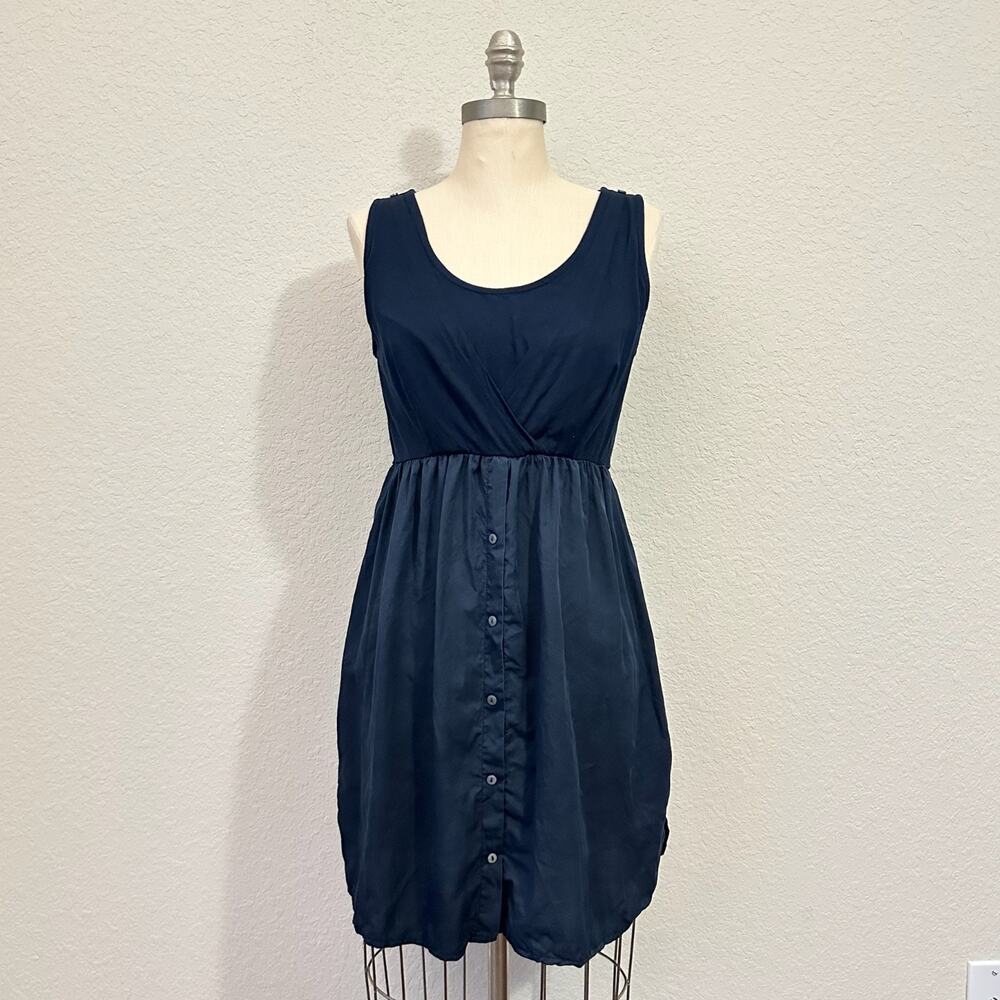 SERAPHINE Nursing Dress Navy Blue Maternity Sleeveless Button Front